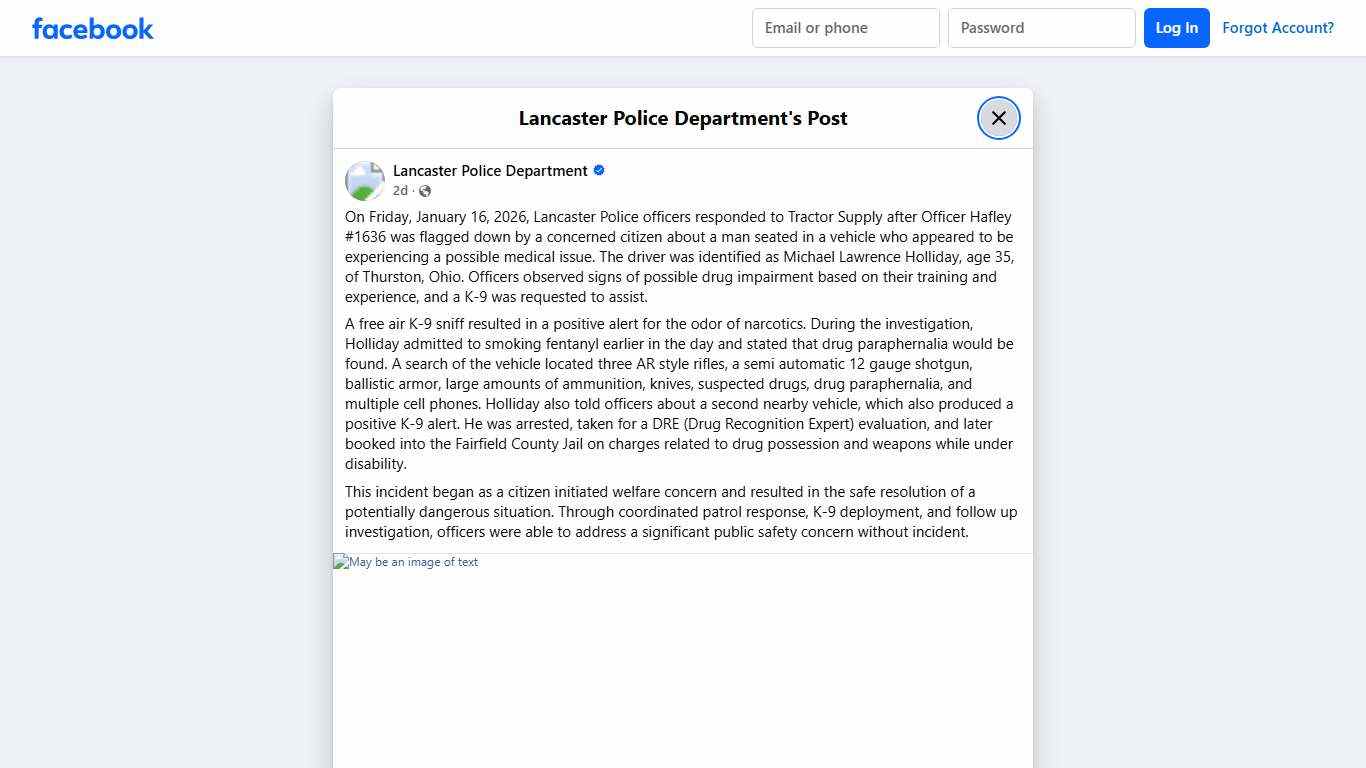 On Friday, January 16, 2026,... - Lancaster Police Department Facebook